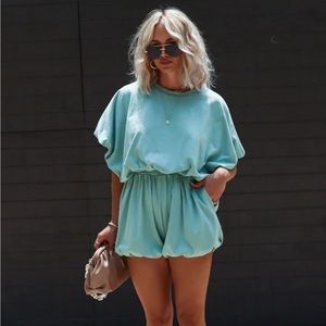 VICI Resita Bubble Hem Pocketed Romper - Sage - Small